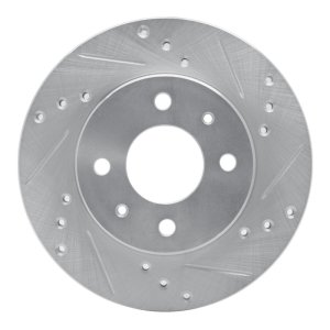 Nissan TSURU Brake Rotor (1) - Front Right - R1 Concepts - Drilled & Slotted - Silver - `86-`17